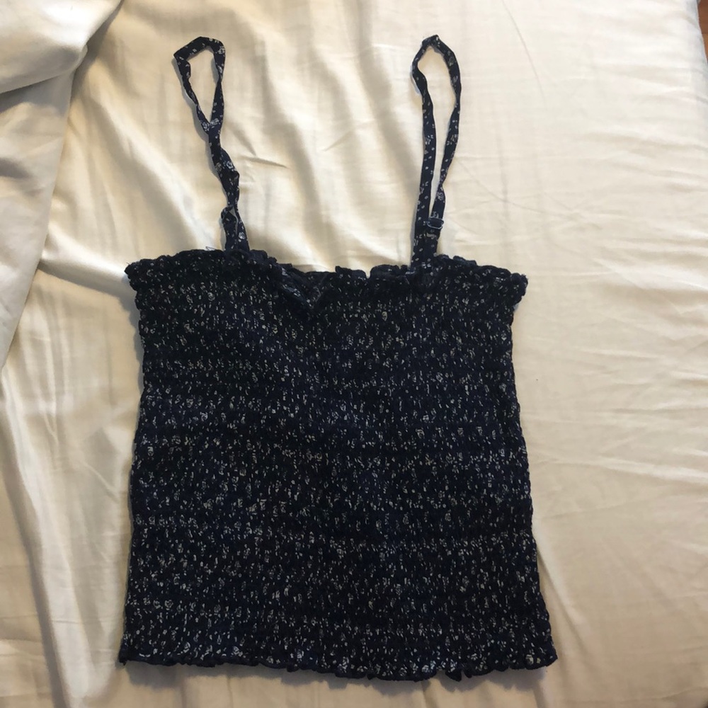 Brandy Melville Navy blue and white ruched top